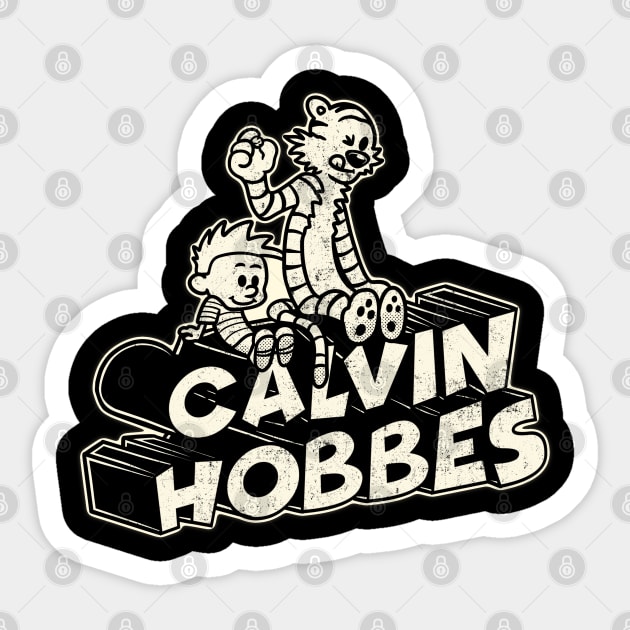 Drawing retro Vintage 80s and 90s Calvin and Hobbes - Fan Art Design Sticker by aiWallpaperCollection